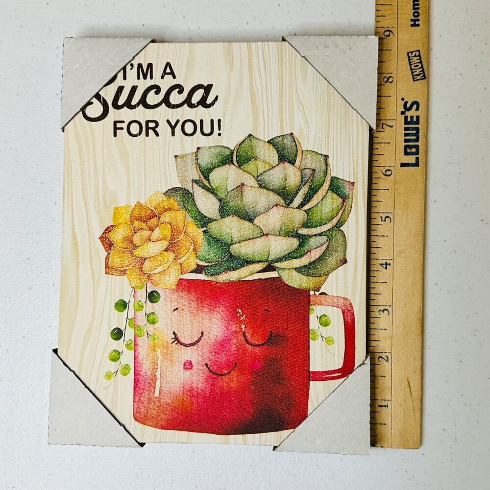 Succulent-Themed Canvas Art With "I'm A Succa For You!" Text & Red Mug Design - Picture 3 of 6